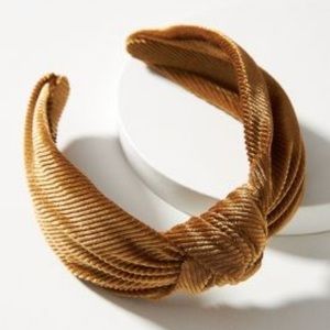 Anthropologie Lennie ribbed velvet wide topknot headband in cognac brown/gold